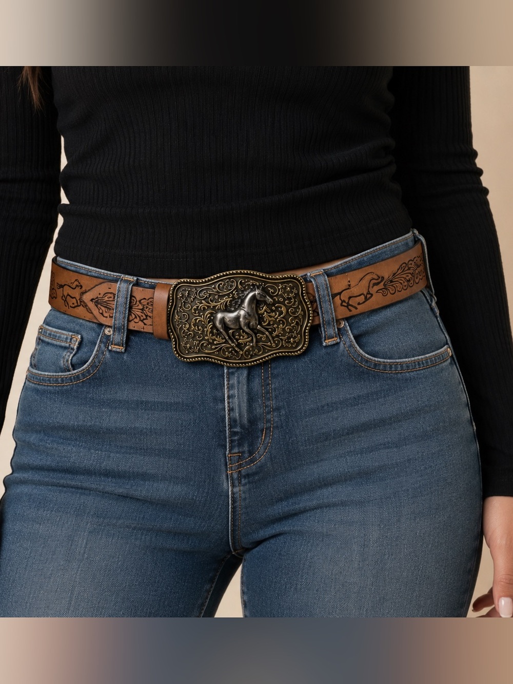 Verdusa Women’s Vintage Horse Buckle Western Belt Brown Medium New